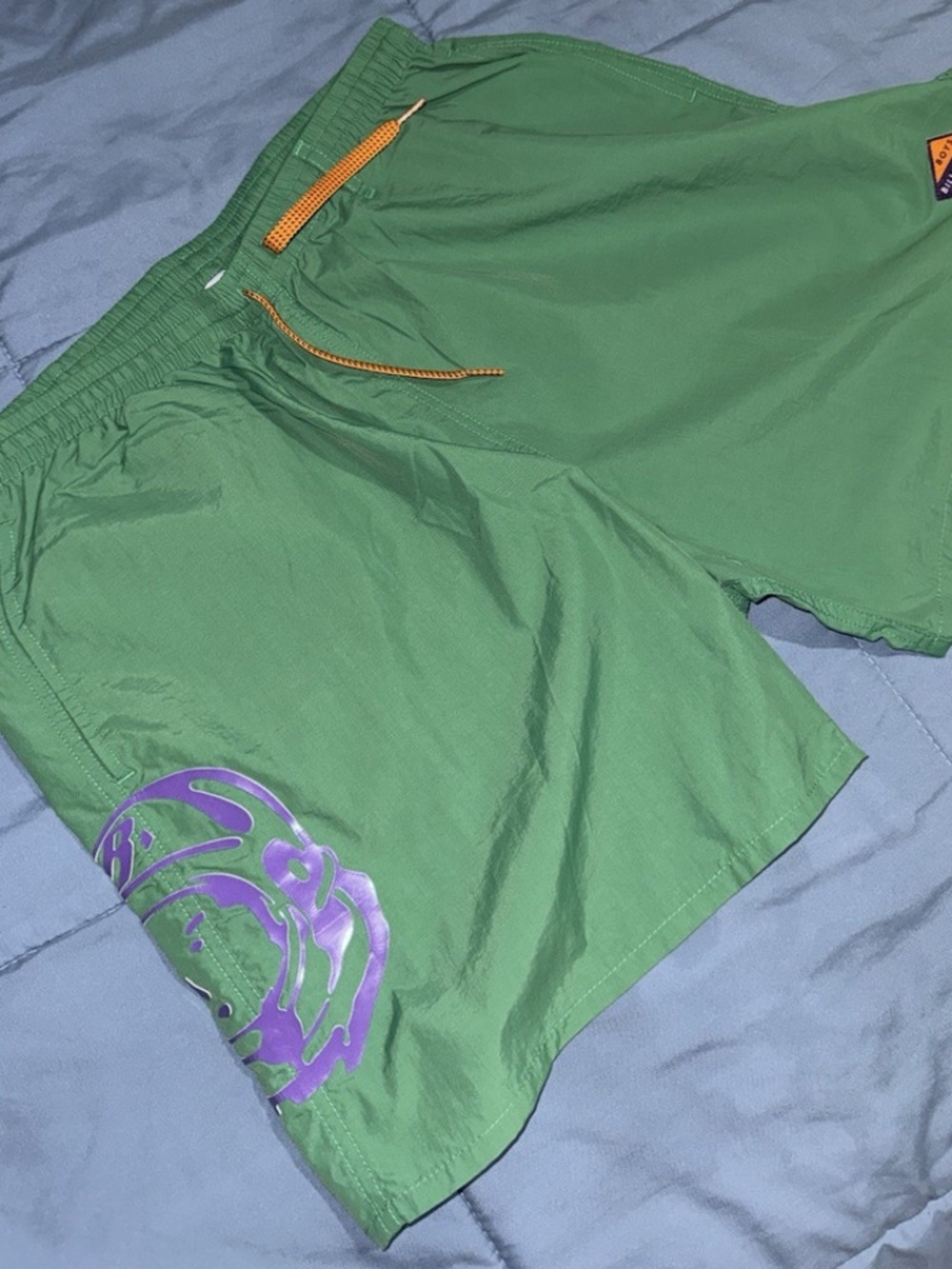 Billionaire Boys Club Astronaut Logo Graphic Swim Shorts Green Purple Size M